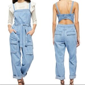 Free People Go West Denim Utility Jumpsuit